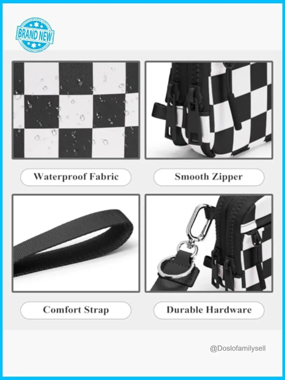 Checkered Nylon Wristlet Wallet with ID Window Crossbody Bag Multiple